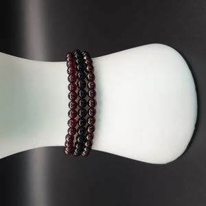 NWT 3 Pack Giadasio Handmade Black/Maroon Acrylic Beaded Elastic Bracelets